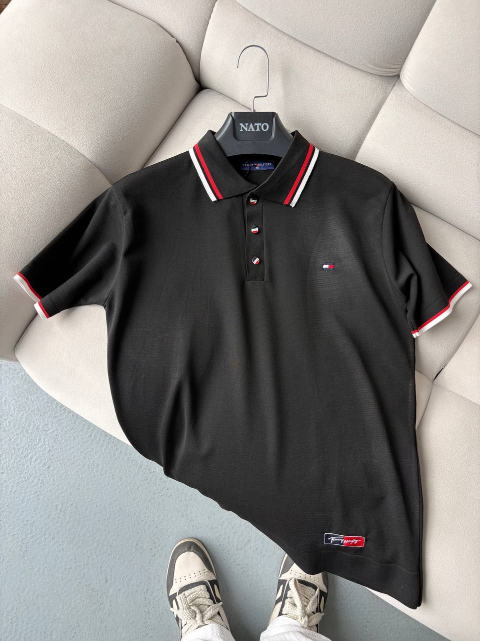 Tommy Hilfiger Siyah Polo Yaka Yazlık Triko