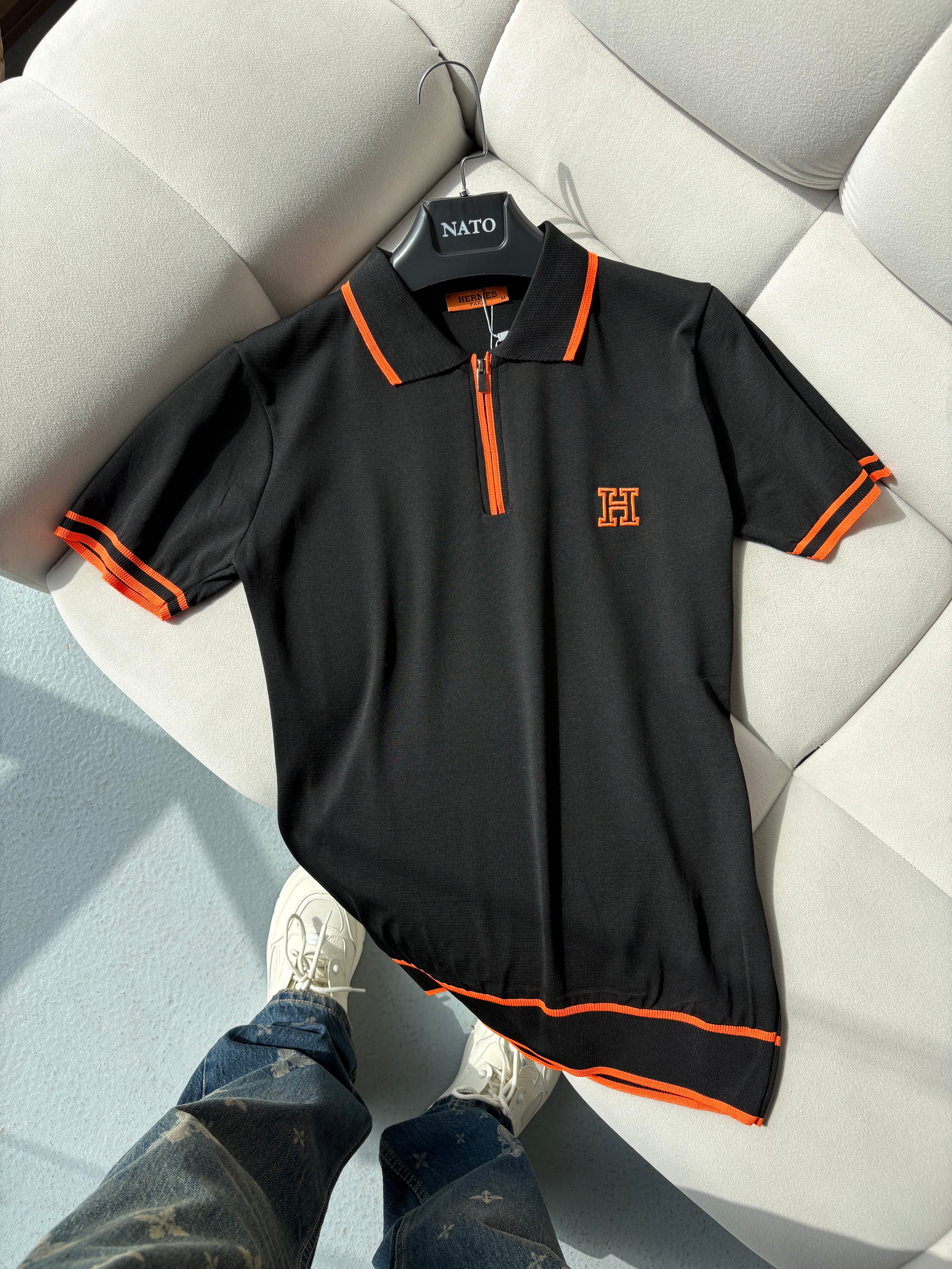 Hermes Siyah Polo Yaka Yazlık Triko